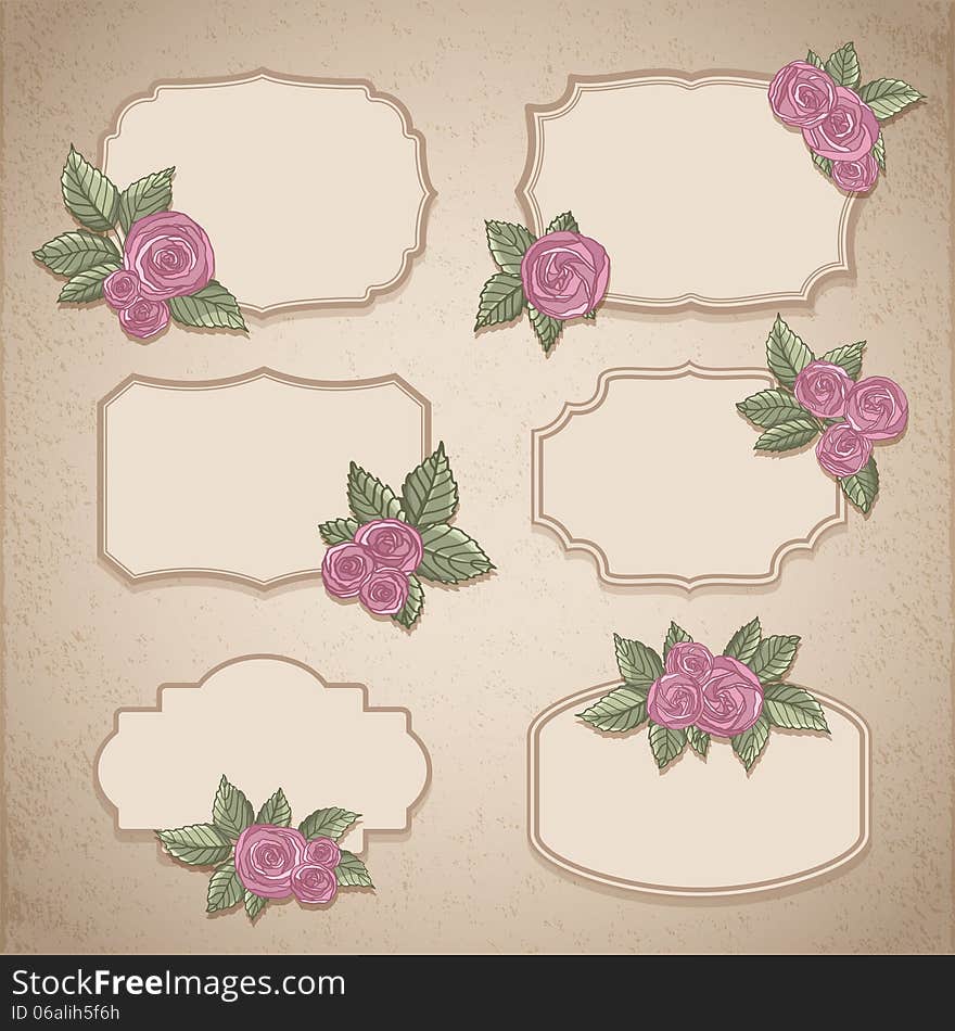 Set of vintage labels with flowers