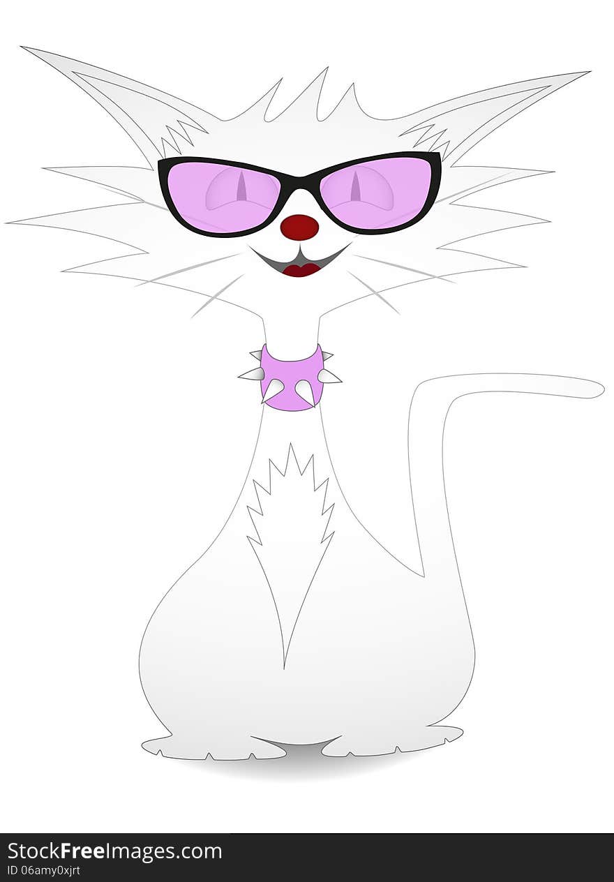 Lovely white female cat illustration with sunglasses. Lovely white female cat illustration with sunglasses