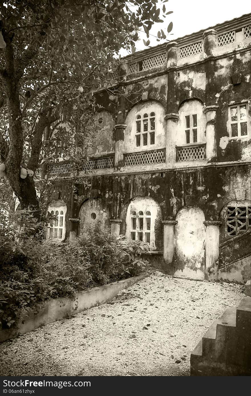 The old church with shabby wall