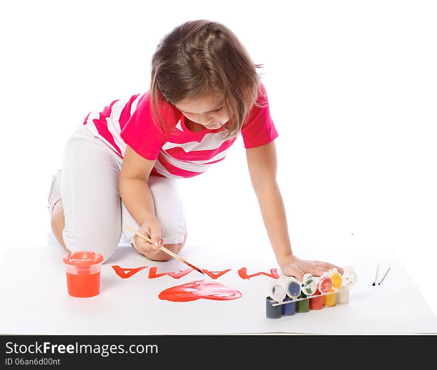 Little girl draw, paint, heart, Valentine's Day, March 8. Little girl draw, paint, heart, Valentine's Day, March 8