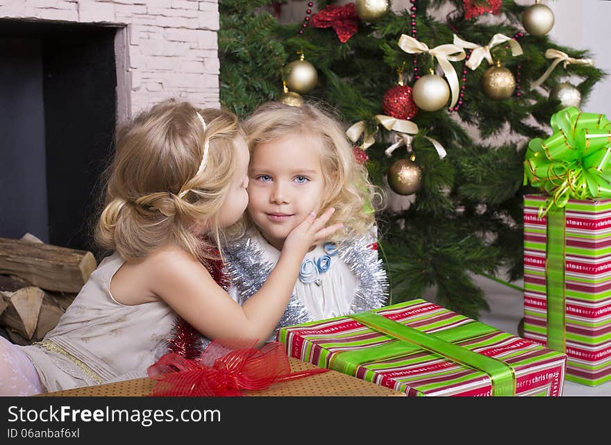 Funny kids with Christmas gift