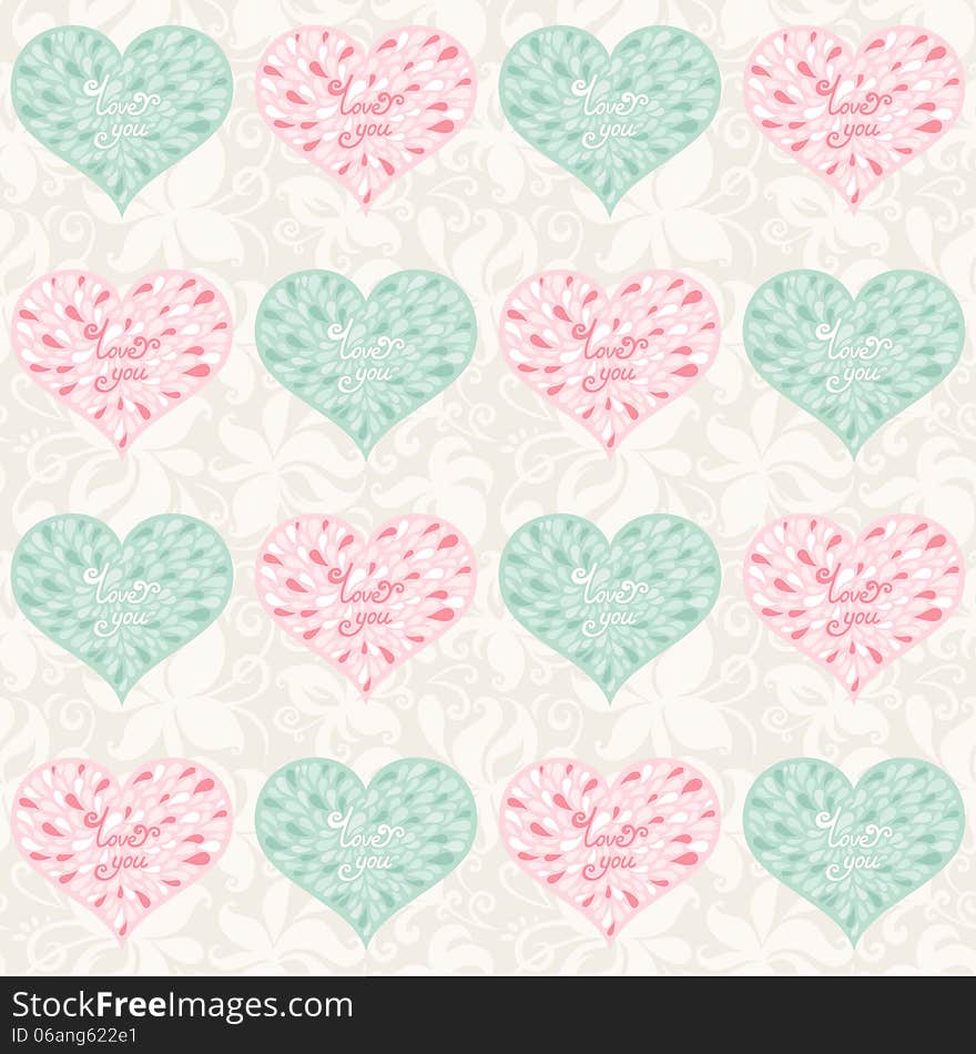 Seamless valentine pattern with hearts. Romantic vector illustration