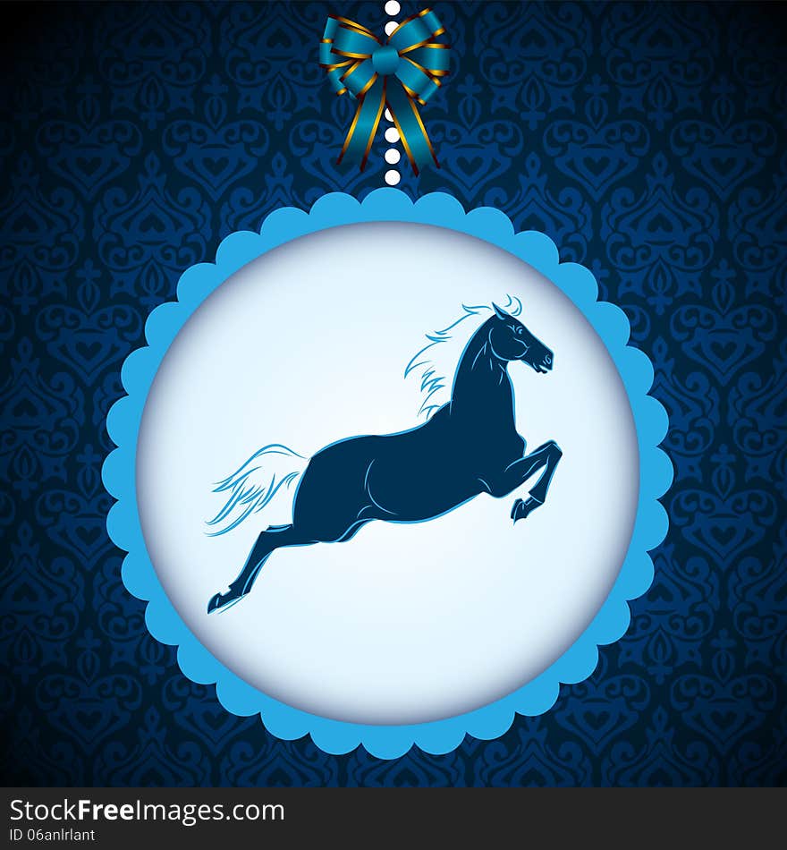 New Year 2014 symbol blue horse card. New Year 2014 symbol blue horse card