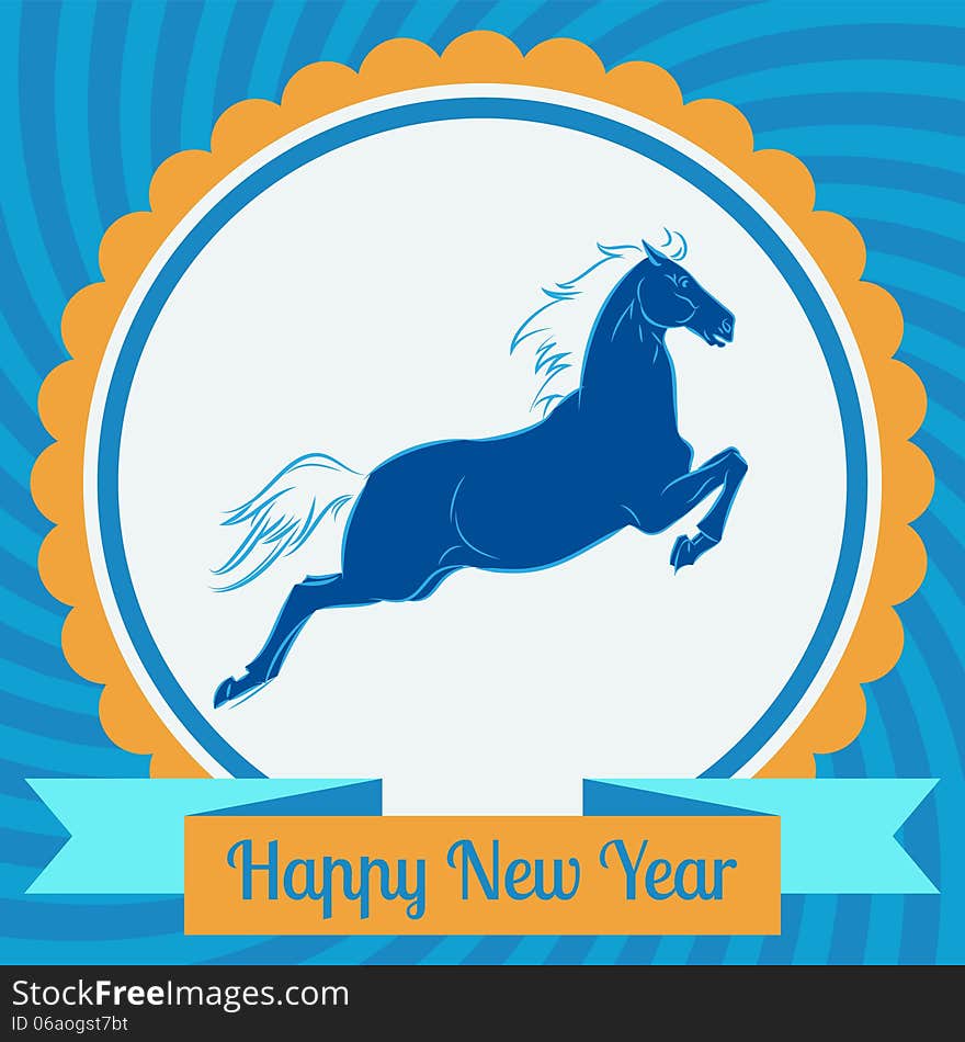 New Year 2014 symbol blue horse card. New Year 2014 symbol blue horse card