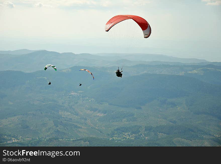 Three paragliders