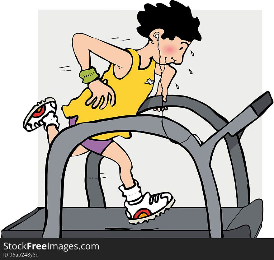 Man running on running machine in gym