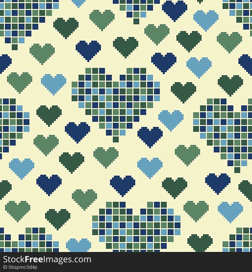 Seamless pattern with lots of green hearts