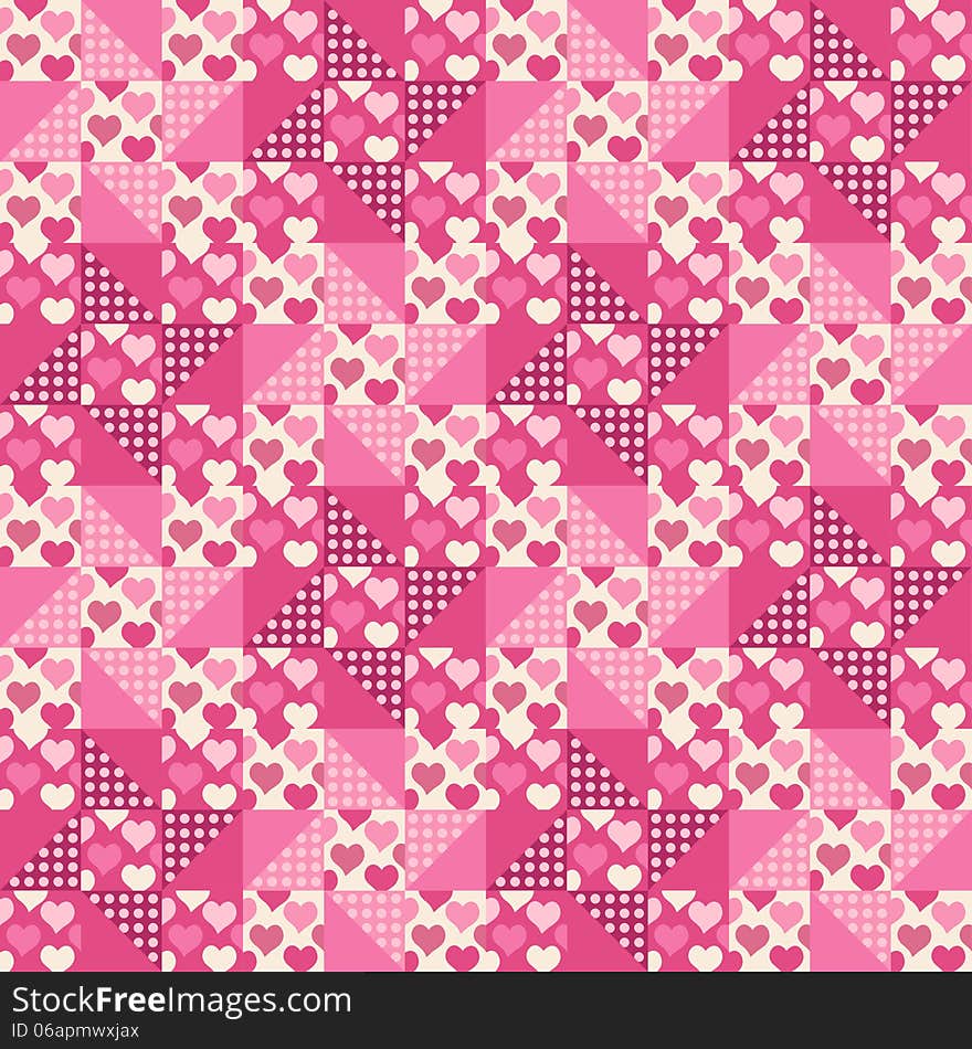 Seamless pattern, patchwork with hearts