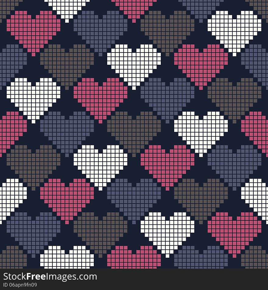 Seamless pattern with pixel hearts