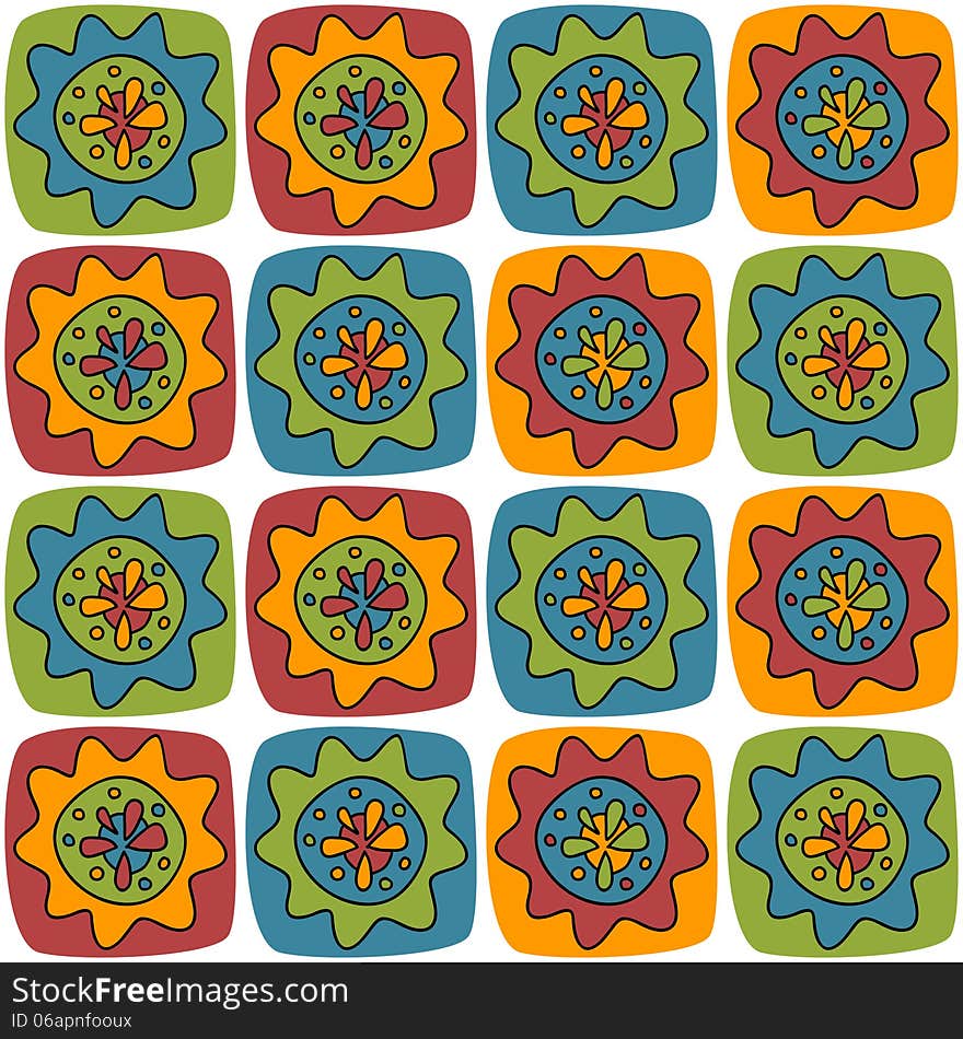 Bright background with squares and flowers