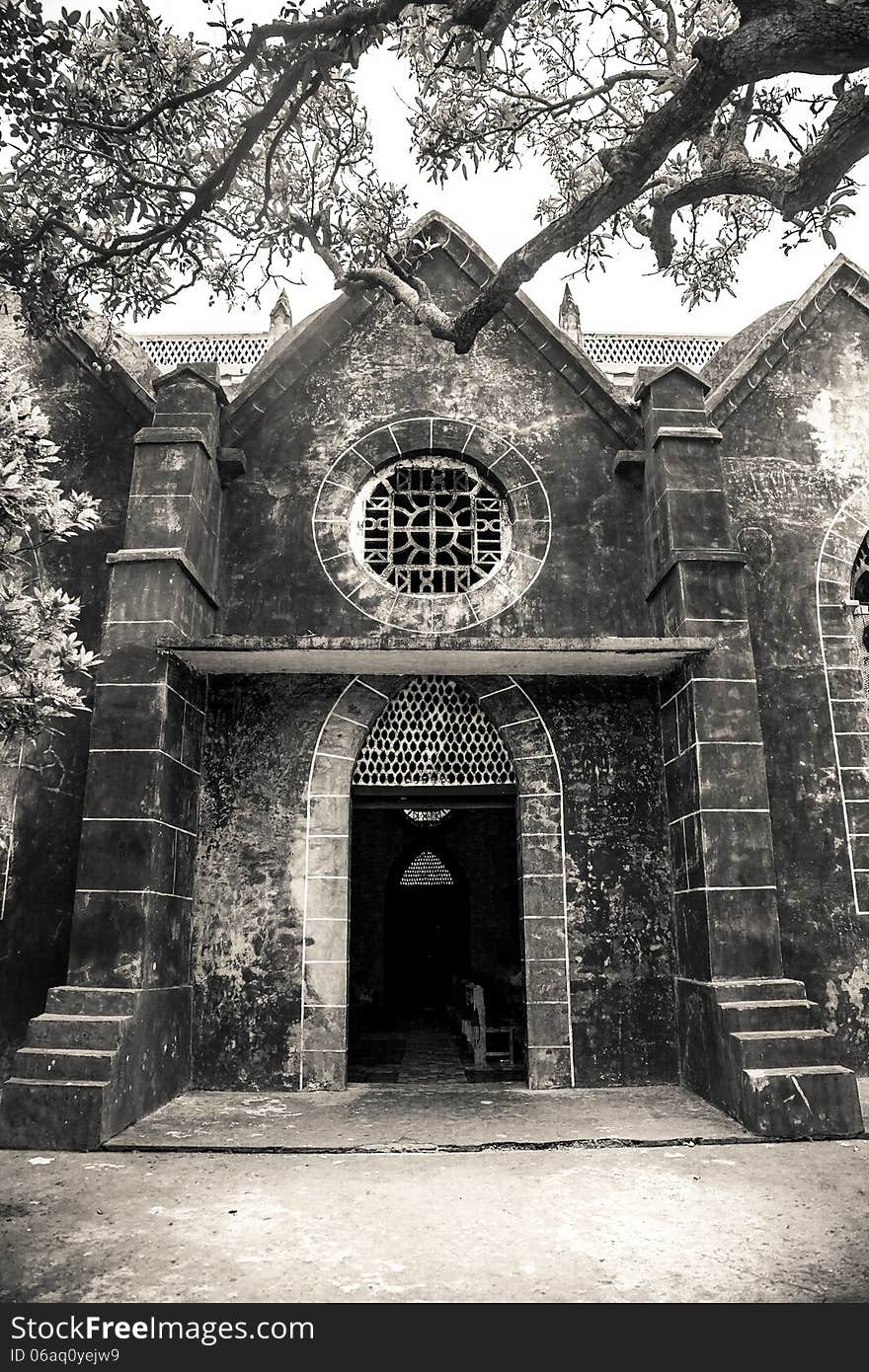 The Catholic church in Weizhou Island,Guangxi,China.It was built in 1880 by French Catholics.Weizhou, the Biggest Volcanic Island in China.