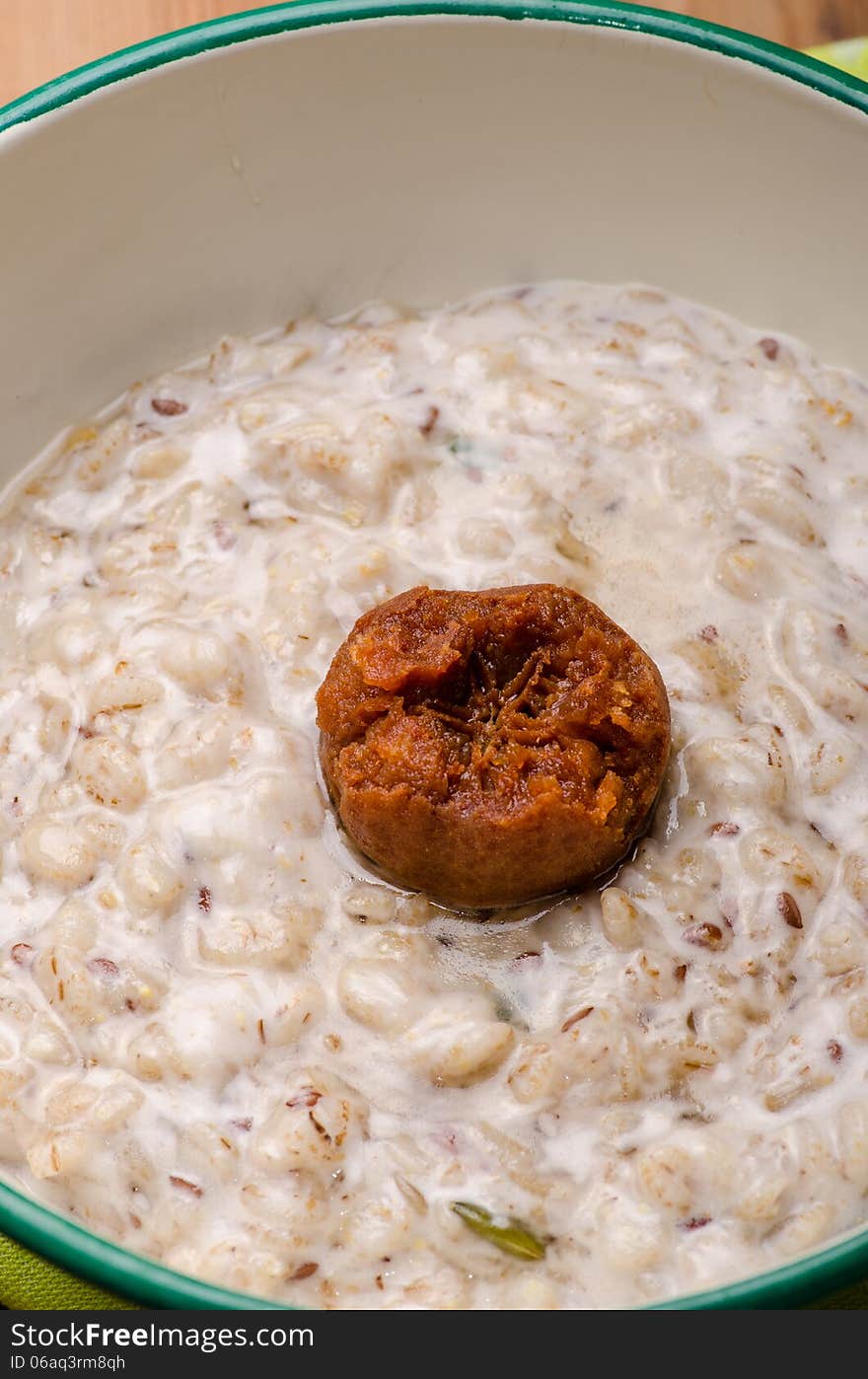 Perfect oats porridge with medlar fruit