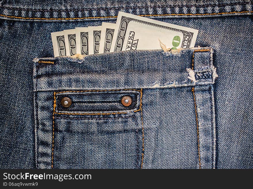 Background, texture, jeans and dollars in your pocket