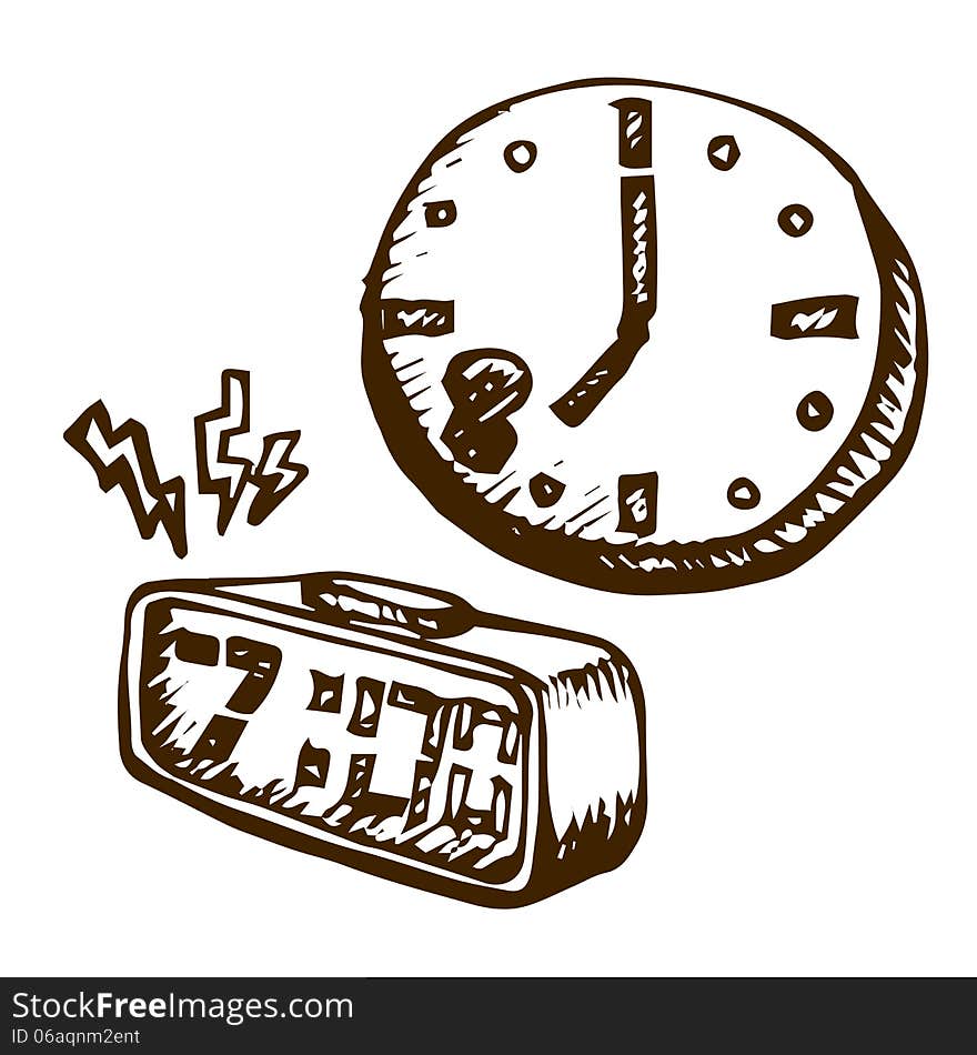 Clock Hand drawn outline artwork, raster image for child development. Clock Hand drawn outline artwork, raster image for child development