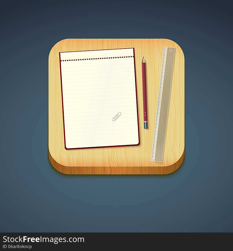 Mobile app icon - pencil, wood board, notebook