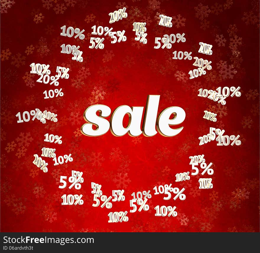 Sale word on red christmas background with discounts. Sale word on red christmas background with discounts