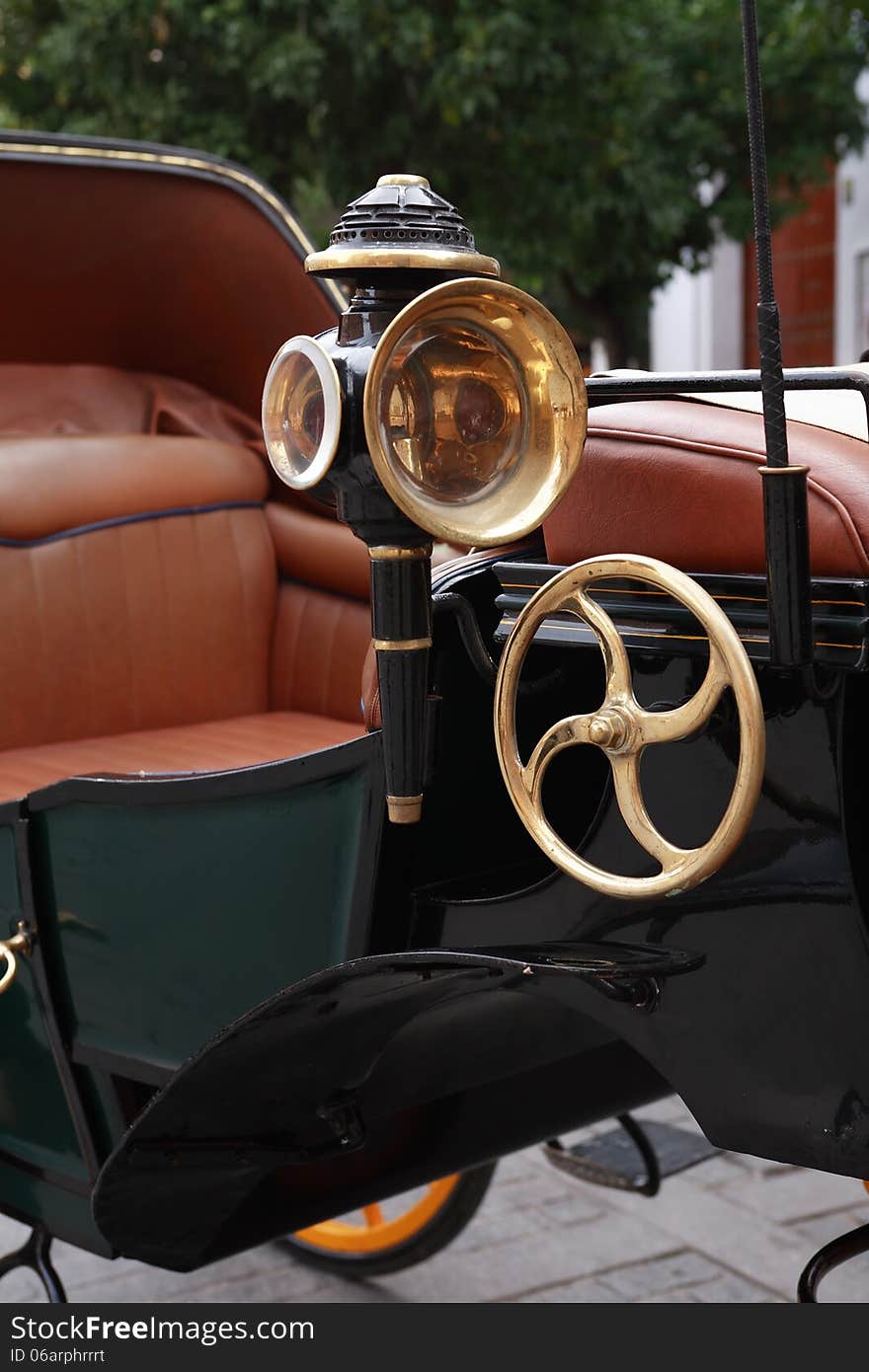 Closeup of nice vintage coach with brass lantern