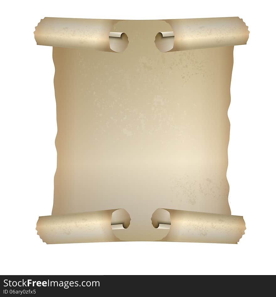 Beautiful old papyrus scroll with space for text and lettering on a white background. Beautiful old papyrus scroll with space for text and lettering on a white background