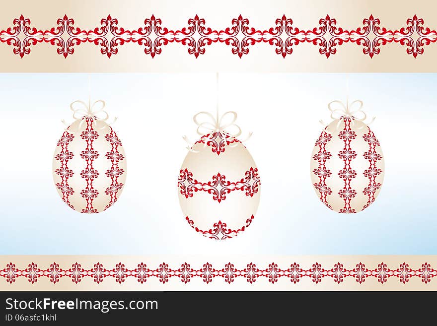 Retro easter card with beautiful decorated eggs - fully editable vector illustration