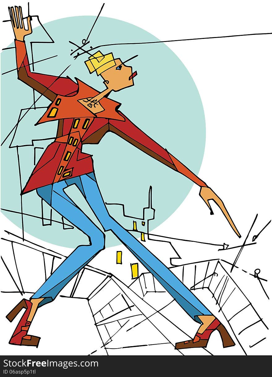 Abstract female stay on City.Fashion illustration