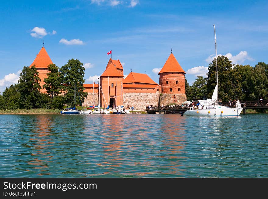 Beautiful Medieval Trakai Castle in an Island in the Lake on a beautiful summer day in Lithuania.