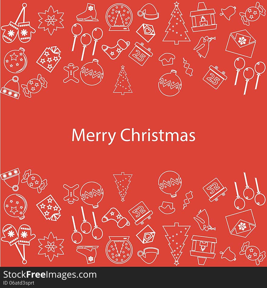 Illustration of Merry Christmas items set on red background. Illustration of Merry Christmas items set on red background.