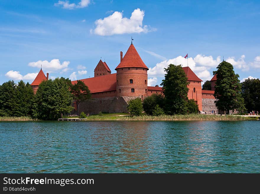 Beautiful Medieval Trakai Castle in an Island in the Lake on a beautiful summer day in Lithuania.