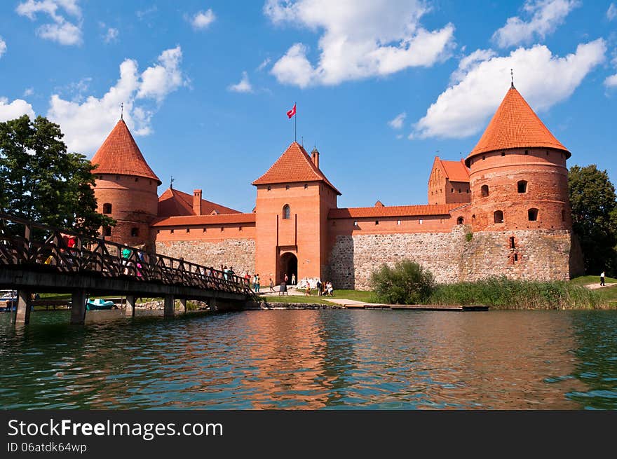 Beautiful Medieval Trakai Castle in an Island in the Lake on a beautiful summer day in Lithuania.