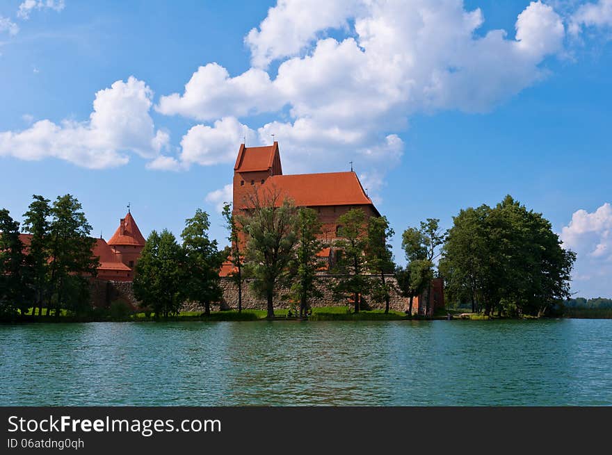 Beautiful Medieval Trakai Castle in an Island in the Lake on a beautiful summer day in Lithuania.