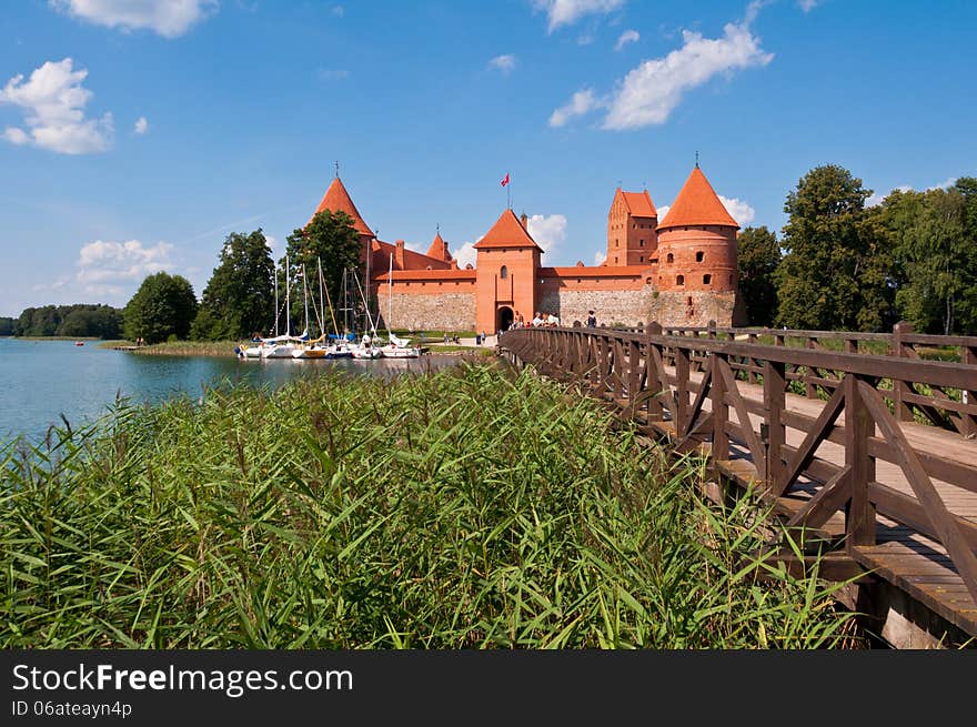 Beautiful Medieval Trakai Castle in an Island in the Lake on a beautiful summer day in Lithuania.