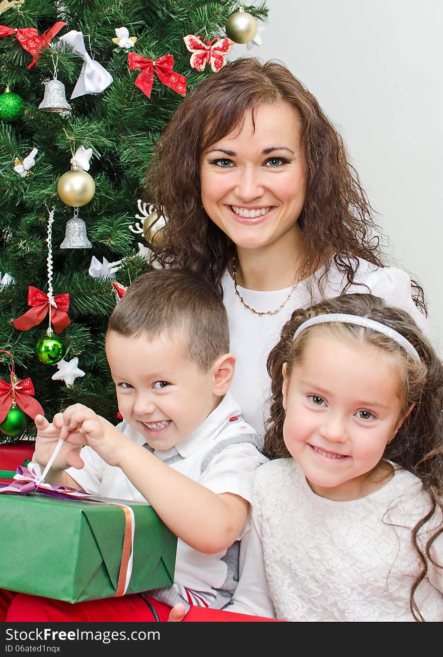 Happy family. Mother, son and daughter together.