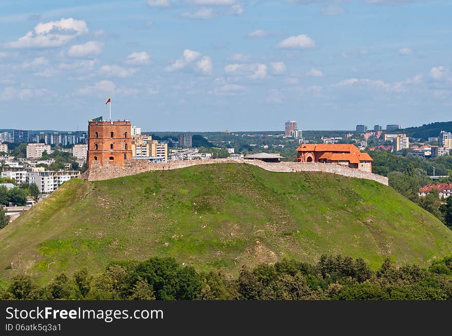 Gediminas Castle on the hill in Vilnius, Lithuania.