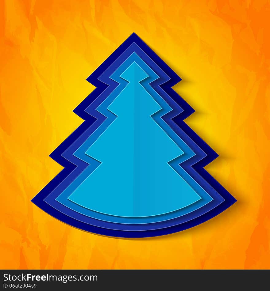 Blue Paper Christmas Tree On Orange Background