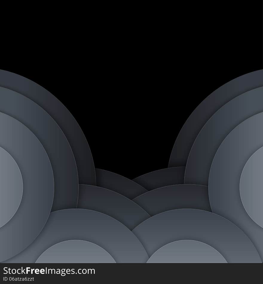 Abstract dark grey paper circles background