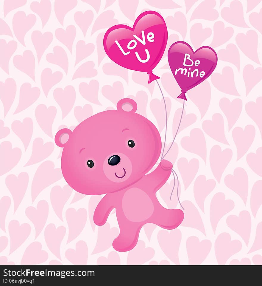 Pink Valentine s Bear with Balloons