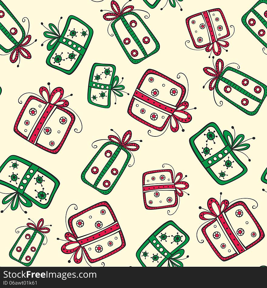 Seamless pattern with christmas red and green gift