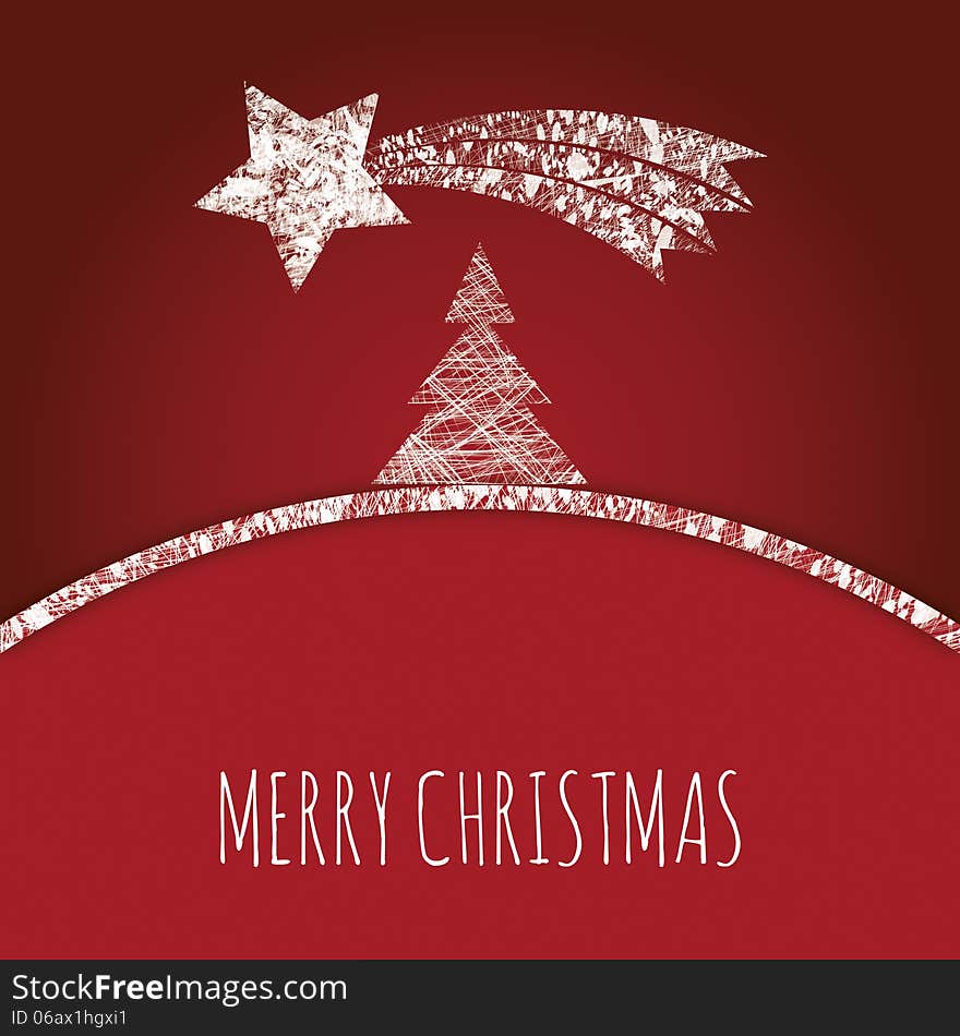 Abstract christmas tree with comet, greeting card. Vector illustration.