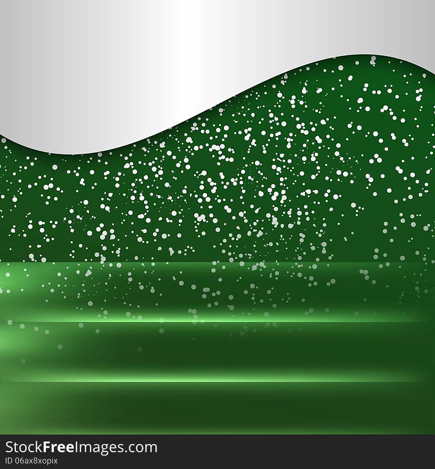 Abstract green background and falling snow