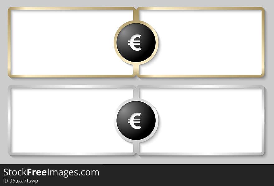 Silver and golden text boxes with euro sign