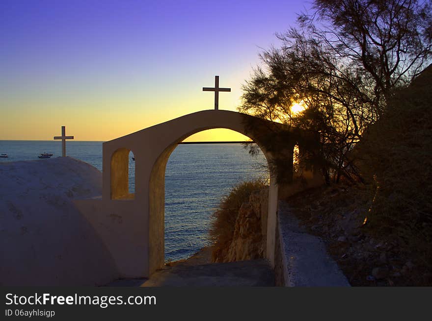 Beautiful view through the arches,Santorini