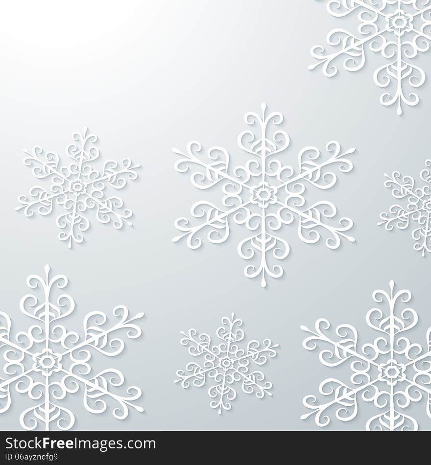 Light grey winter background with snowflakes