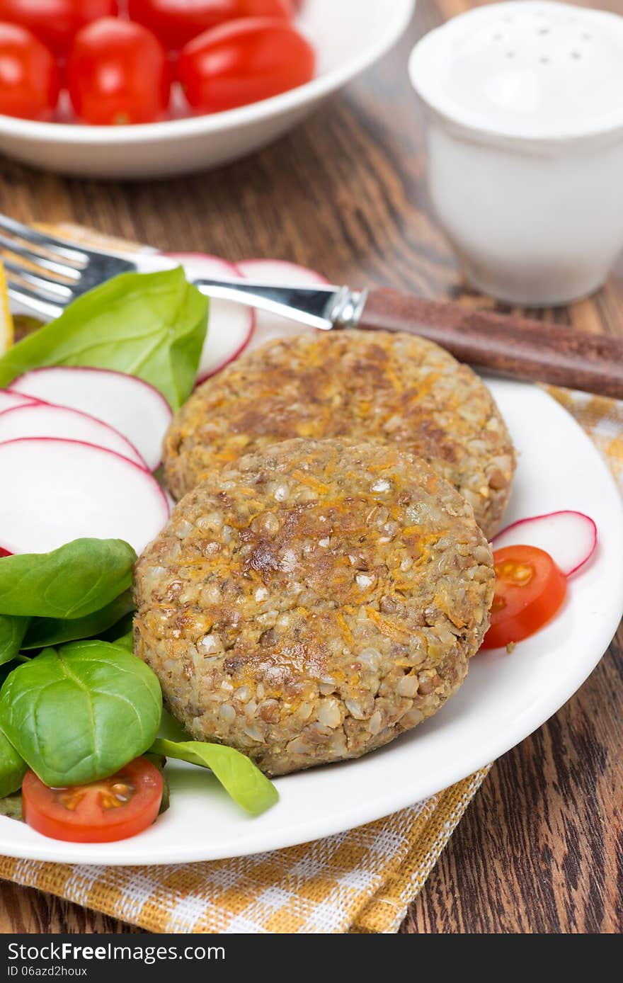 Vegetarian Burgers Made From Lentils And Buckwheat, Close-up