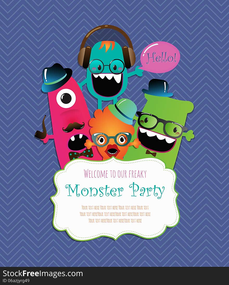 Monster Party Card Design. Vector Illustration