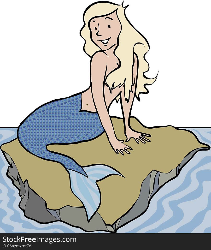 Young mermaid lying on rock in the sea