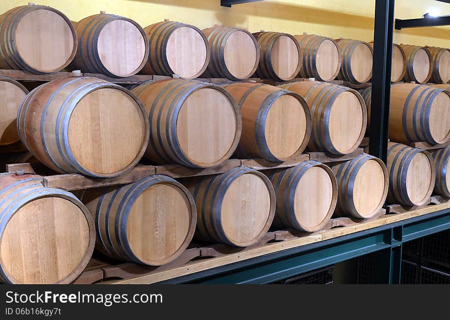 Casks in wine cellar