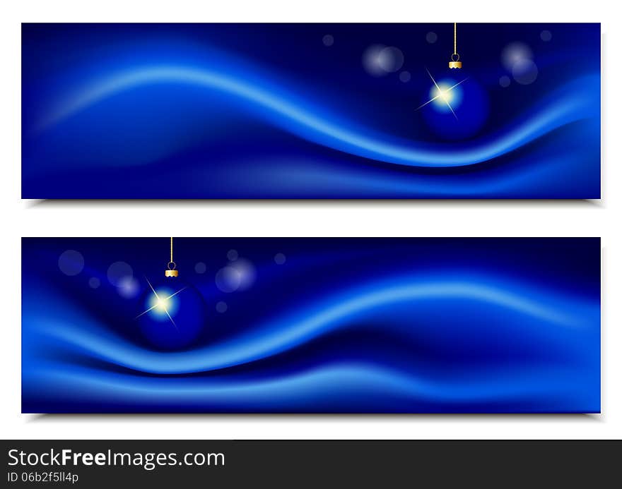 Blue horizontal backgrounds with silk and Christmas ball. Blue horizontal backgrounds with silk and Christmas ball