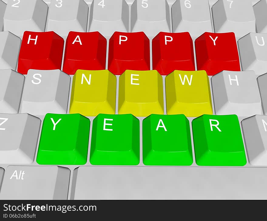 Illustration of pc keys Happy New Year. Illustration of pc keys Happy New Year