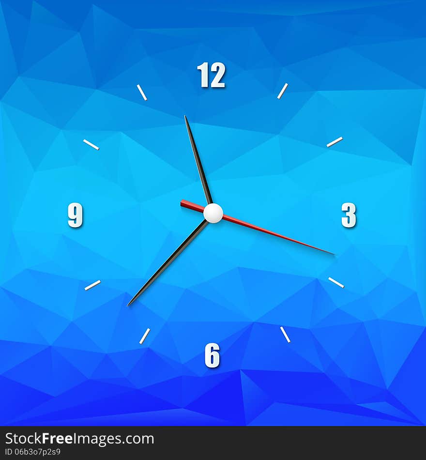 Creative clock on the abstract background with triangles