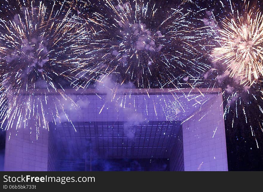 Fireworks At Grand Arch, France