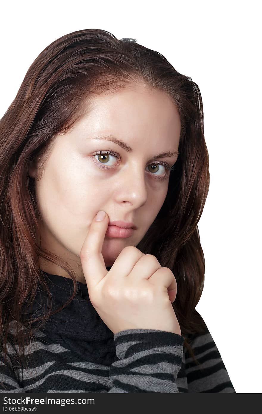 Portrait of a young woman on a white background insulated